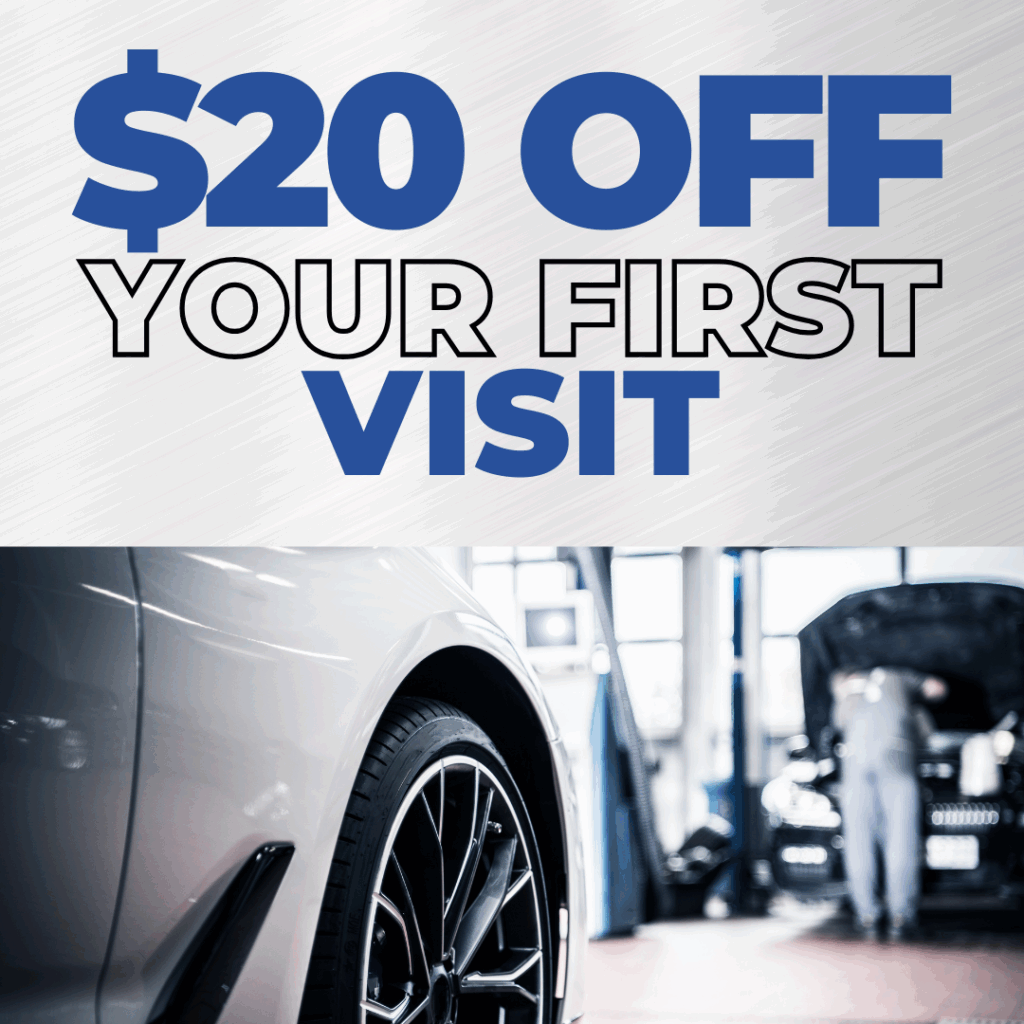 Ad with the words $20 off your first visit Schedule your auto repair appointment.